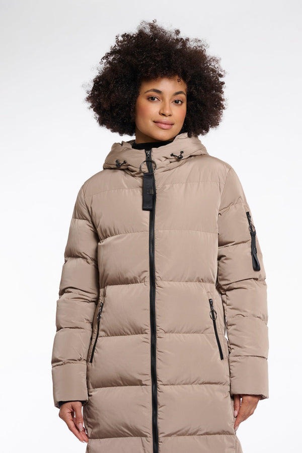 Jade Long Padded Hooded Coat Toffee